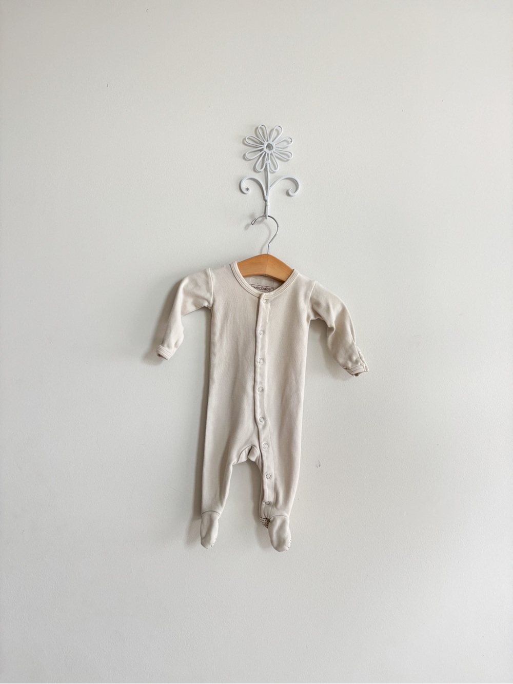 L'ovedbaby Cream Long-Sleeve Footed One-Piece